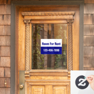 Room For Rent Navy Blue and White Phone Number Window Cling
