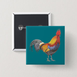 Rooster 2 Inch Square Button