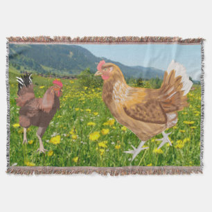 Rooster and Chicken 1 Throw Blanket