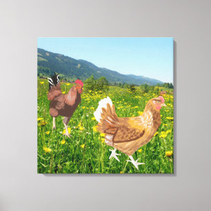 Rooster and Chicken 2   Canvas Print