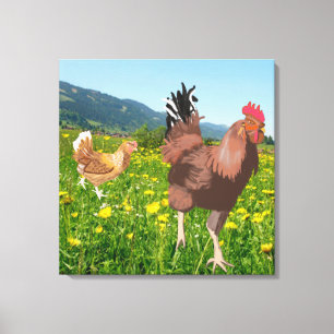 Rooster and Chicken 3  Canvas Print