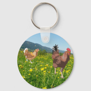 Rooster and Chicken 3  Keychain