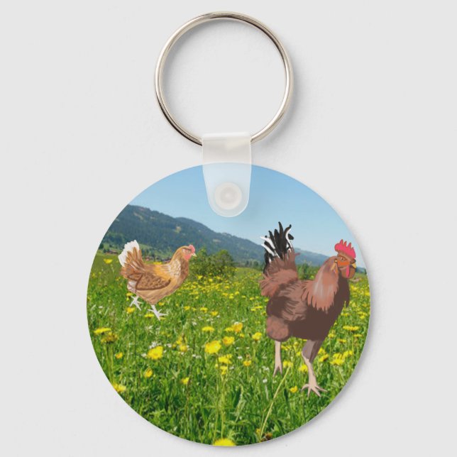 Rooster and Chicken 3  Keychain (Front)