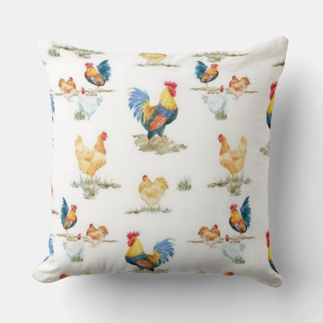 Rooster And Flock Throw Pillow (Front)