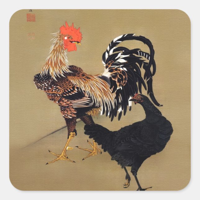 Rooster and Hen by Ito Jakuchu Square Sticker (Front)