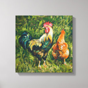 Rooster and Hen Canvas Print