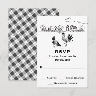 Rooster and Hen Chicken Country Farm Wedding RSVP Card