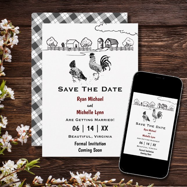 Rooster and Hen Chicken Country Farm Wedding Save The Date (Creator Uploaded)