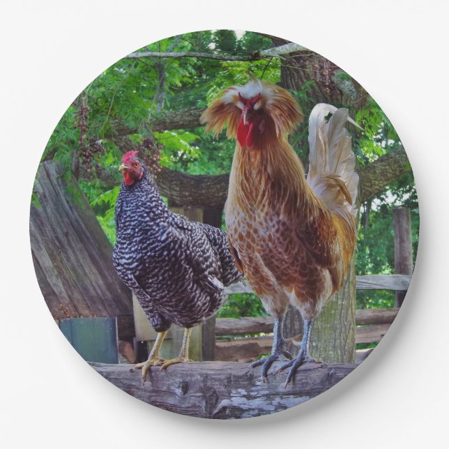 Rooster and Hen Custom Paper Plates 9" (Front)