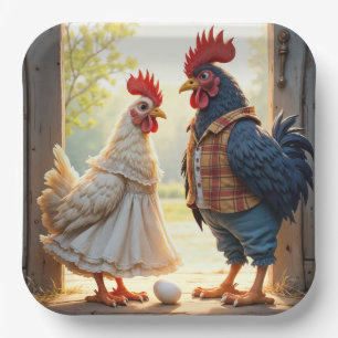 Rooster and Hen Humour Paper Plate