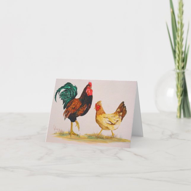 Rooster and Hen Note Card (Front)