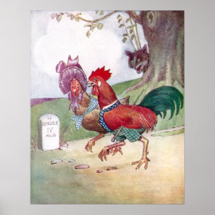 Rooster and Hen on Way to Hendale Poster