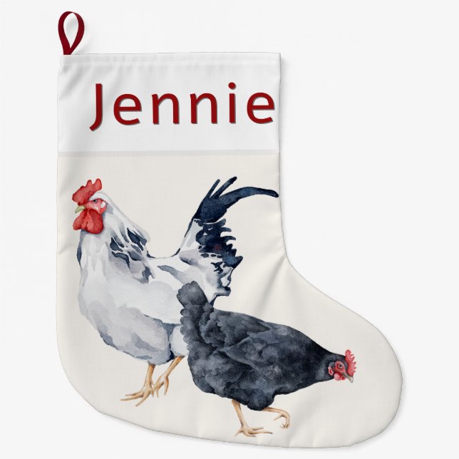 Rooster and Hen Personalized Christmas Stocking (Front)