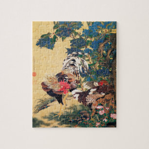 Rooster and Hen with Hydrangeas by Ito Jakuchu Jigsaw Puzzle