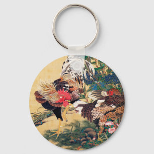 Rooster and Hen with Hydrangeas by Ito Jakuchu Keychain