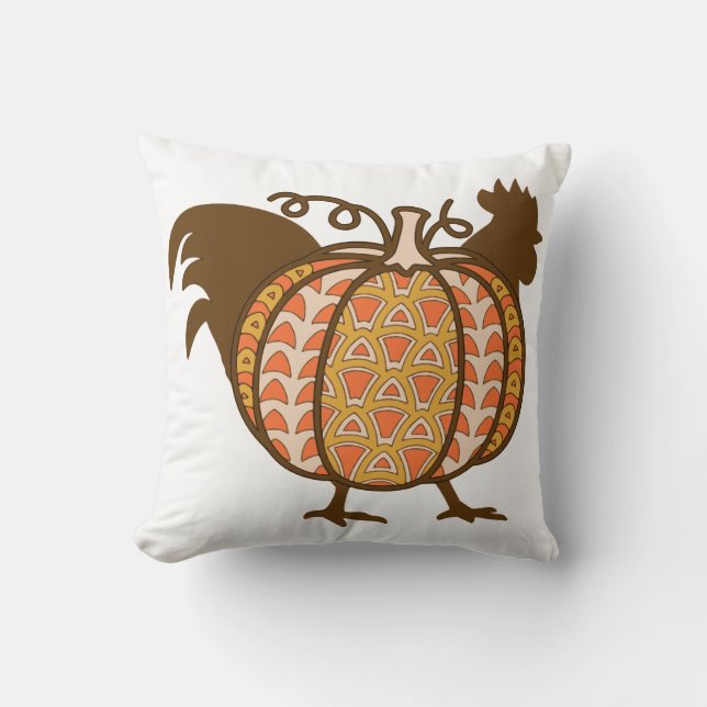 Rooster and Pumpkin    Throw Pillow (Front)