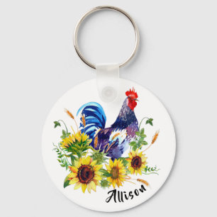 Rooster and sunflowers keychain