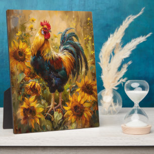 Rooster and Sunflowers Oil Painting Plaque