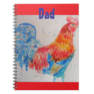 Rooster Aquarelle Poulet Oiseau Papa Carnet