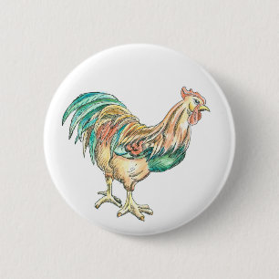 Rooster Art 2 Inch Round Button