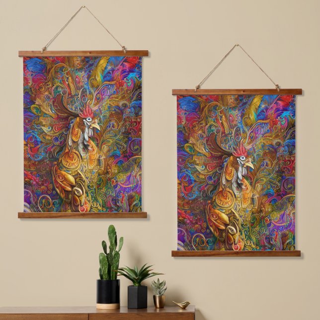 Rooster Art: A Feathered Masterpiece Hanging Tapestry (Asymmetrical)