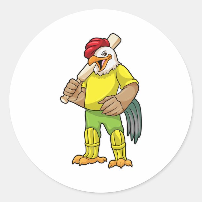 Rooster as Batsman with Cricket bat Classic Round Sticker (Front)