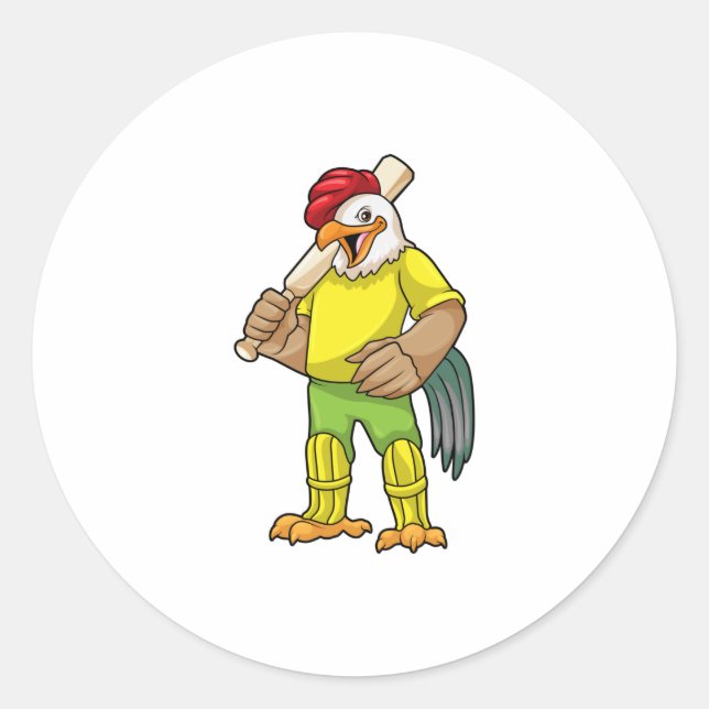 Rooster as Batsman with Cricket bat Classic Round Sticker (Front)