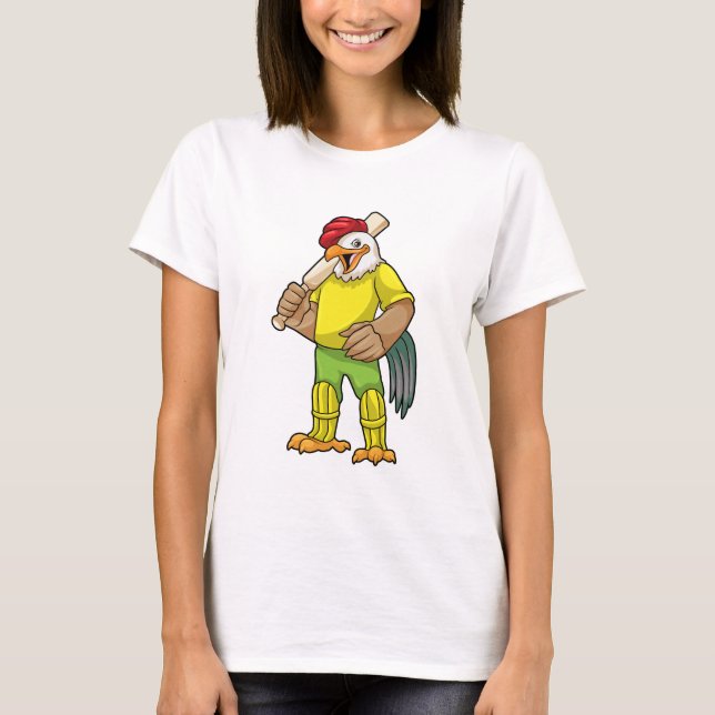 Rooster as Batsman with Cricket bat T-Shirt (Front)