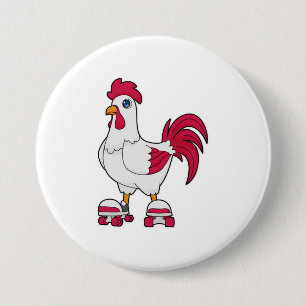 Rooster at Inline skating with Roller skates 3 Inch Round Button