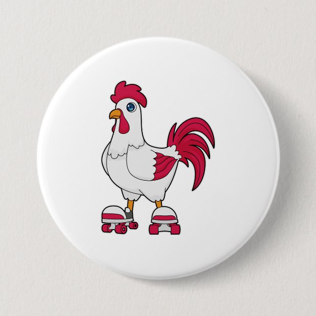 Rooster at Inline skating with Roller skates 3 Inch Round Button (Front)