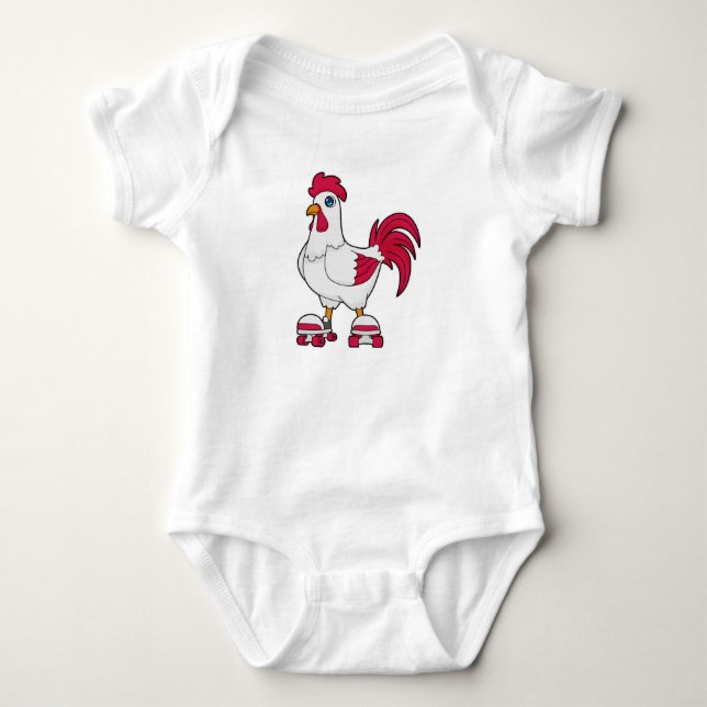 Rooster at Inline skating with Roller skates Baby Bodysuit (Front)