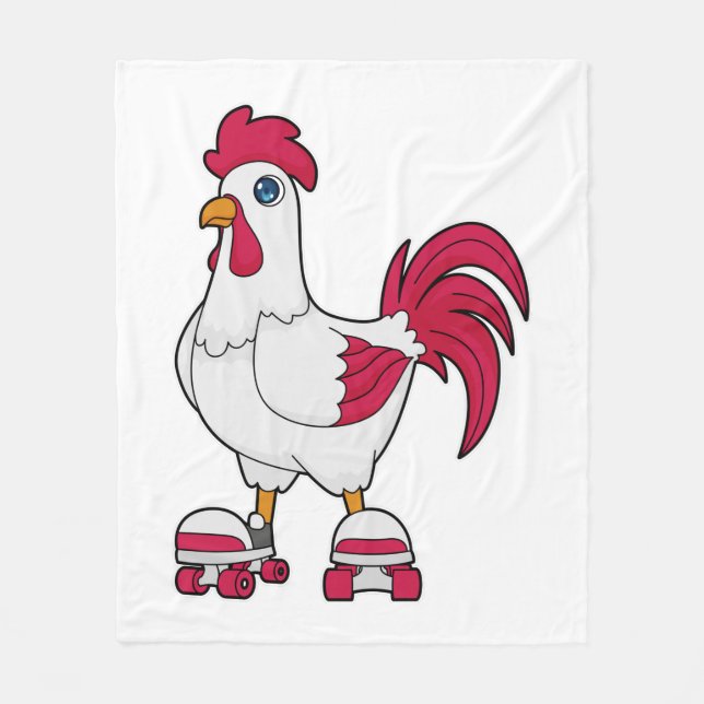 Rooster at Inline skating with Roller skates Fleece Blanket (Front)