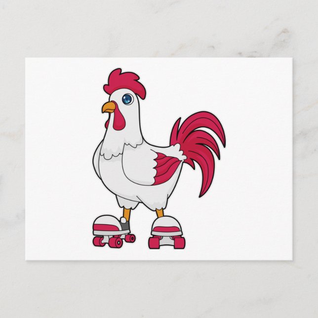 Rooster at Inline skating with Roller skates Postcard (Front)