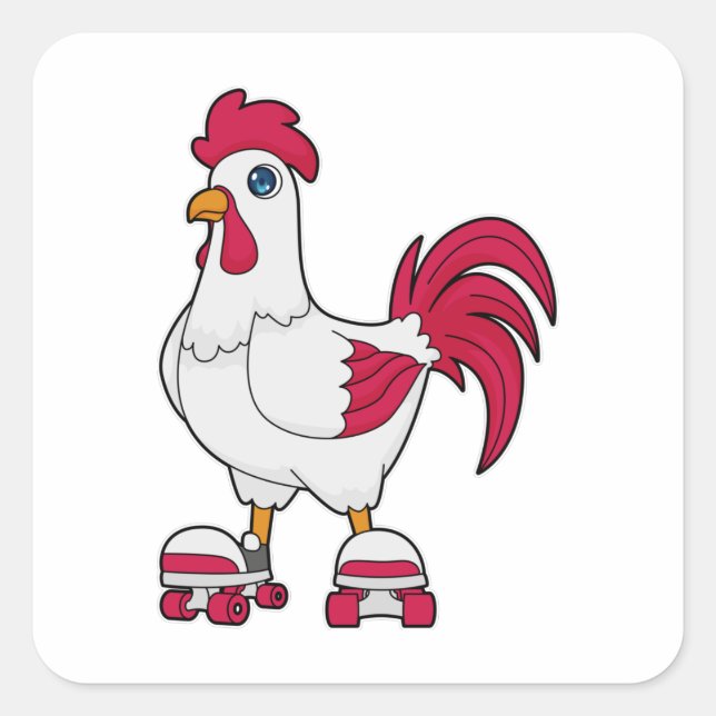 Rooster at Inline skating with Roller skates Square Sticker (Front)