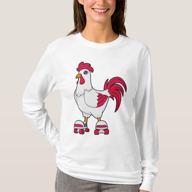 Rooster at Inline skating with Roller skates T-Shirt (Front)