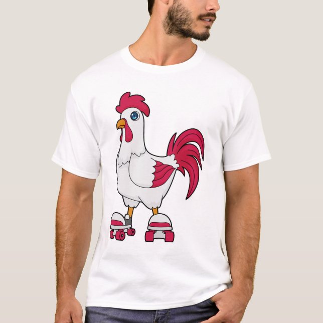 Rooster at Inline skating with Roller skates T-Shirt (Front)