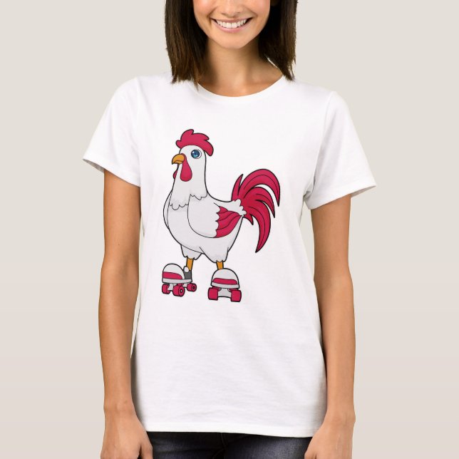 Rooster at Inline skating with Roller skates T-Shirt (Front)
