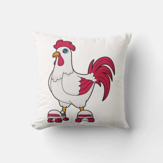 Rooster at Inline skating with Roller skates Throw Pillow (Front)
