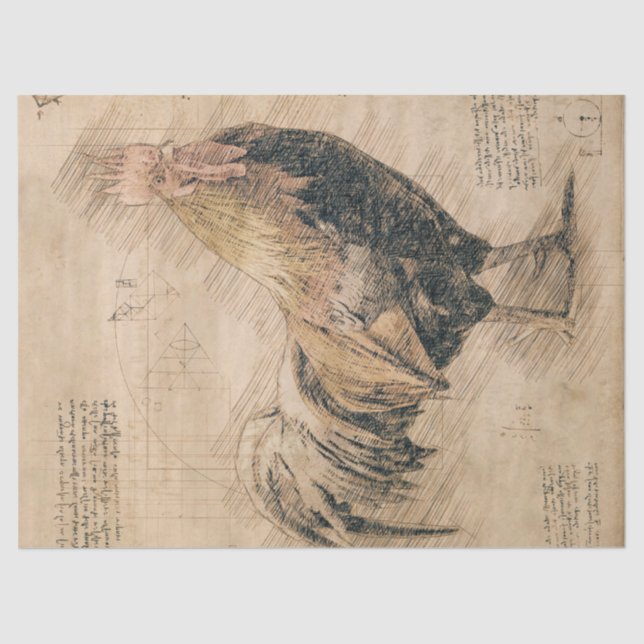 Rooster Bird Rustic Retro Vintage Drawing Tissue Paper (Front)