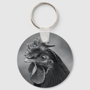 Rooster Black and White Keychain