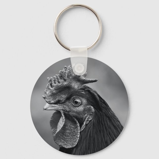 Rooster Black and White Keychain (Front)