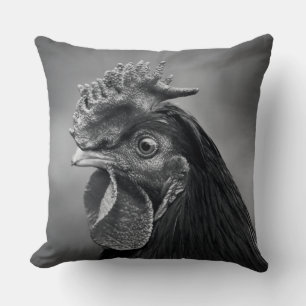 Rooster Black and White Throw Pillow
