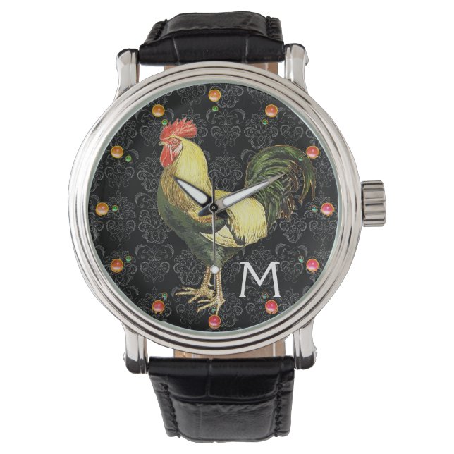ROOSTER Black White Damask Monogram Watch (Front)
