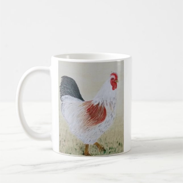 Rooster blanc Acrylique peinture café Mug (Gauche)