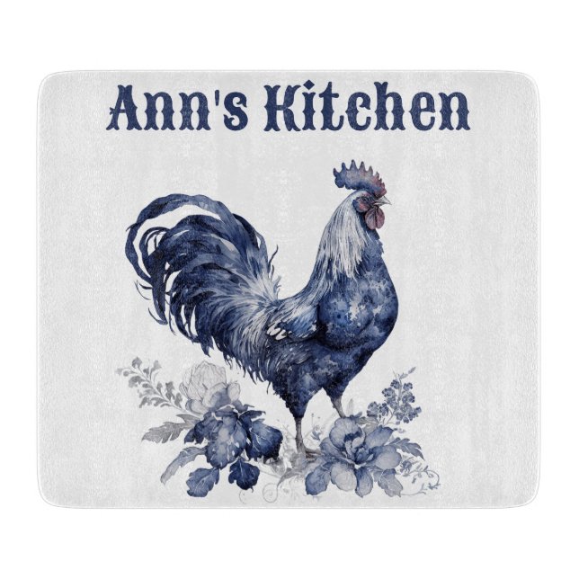 "Rooster" Blue Willow Style Custom Cutting Board (Front)