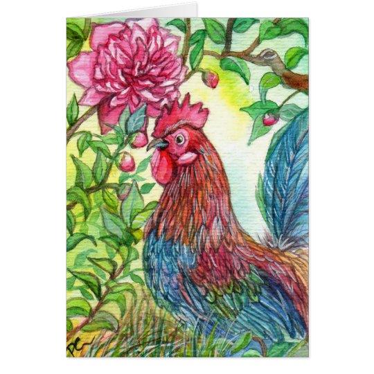 Rooster By Peony Card
