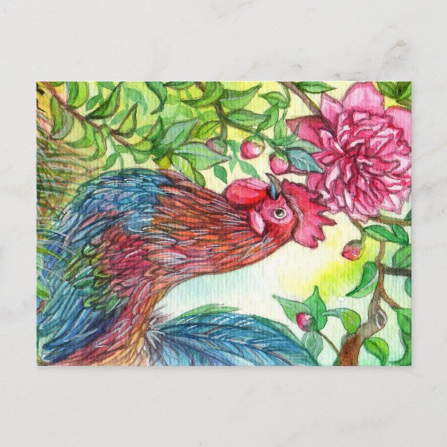Rooster By Peony Postcard (Front)