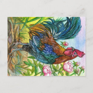 Rooster By The Garden Postcard