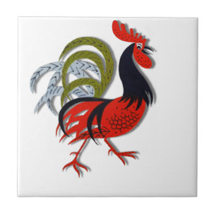 Rooster Cartoon Animated Customize Red Tile