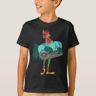Rooster Cartoon Dj With Turntables Distressed  T-Shirt